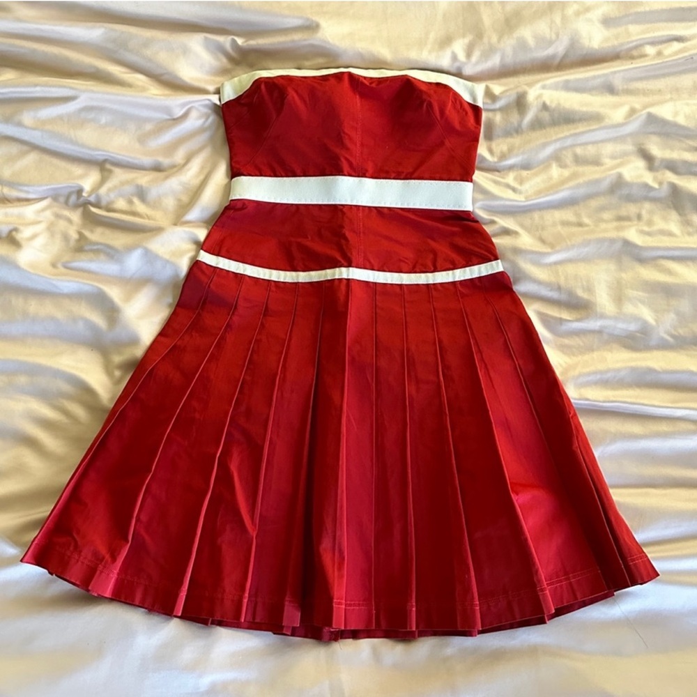Dolce & Gabbana Red Strapless Dress with White Bands